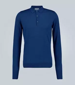 Рубашка-поло с длинными рукавами из шерсти John Smedley, синий