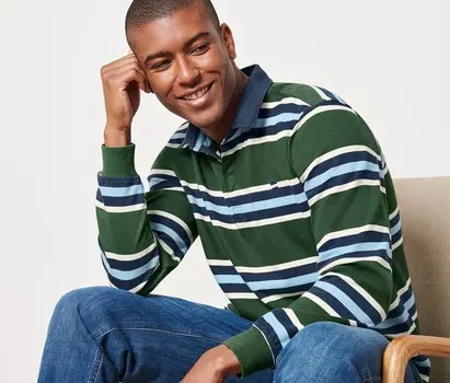 Рубашка поло с длинными рукавами Tchibo, зелено-сине-белая полоска