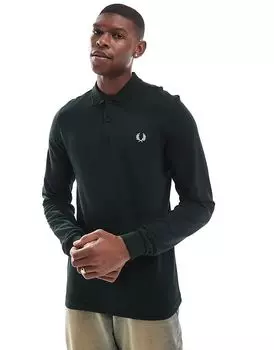Рубашка поло с длинными рукавами в цвете лесной зелени Fred Perry