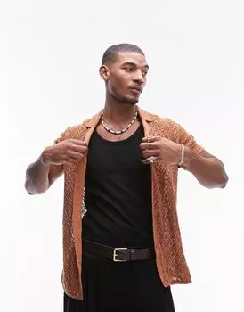 Рубашка-поло с фактурной текстурой и пуговицами Topman цвета ржавчины крючком