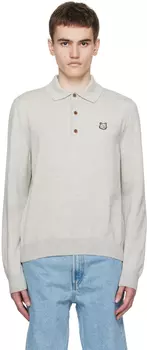 Рубашка-поло с головой серой лисицы Maison Kitsune