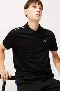 Рубашка-поло с контрастной окантовкой на плечах и концах рукавов. Lacoste, черный