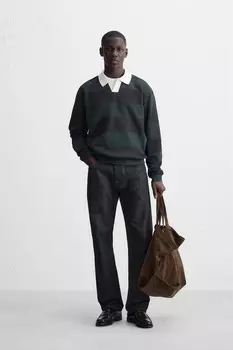 Рубашка-поло с контрастной полосой ZARA, полосатый