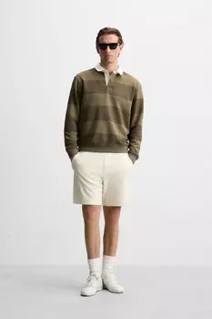 Рубашка-поло с контрастным воротником ZARA, коричневый/зеленый