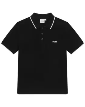 Рубашка поло с коротким рукавом из 100% хлопка для мальчиков BOSS Kidswear, чёрный