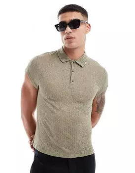 Рубашка-поло с короткими рукавами цвета хаки ASOS DESIGN