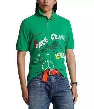 Рубашка-поло с короткими рукавами и графическим рисунком Polo Ralph Lauren Classic Fit Peace Climb Love, зеленый