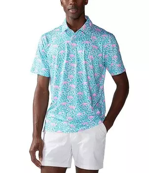 Рубашка-поло с короткими рукавами и принтом фламинго Chubbies The Domingos, синий