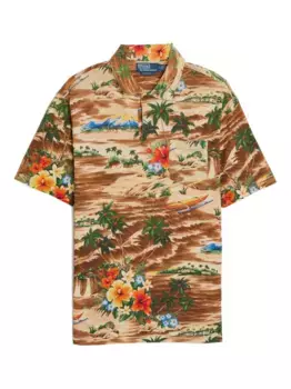 Рубашка-поло с короткими рукавами и тропическим принтом POLO RALPH LAUREN, коричневый
