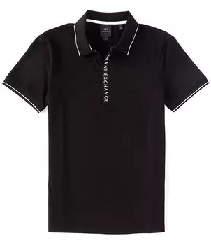 Рубашка поло с короткими рукавами и застежкой-молнией с логотипом Armani Exchange, черный