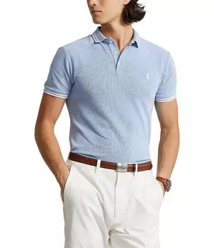 Рубашка поло с короткими рукавами из эластичной сетки Polo Ralph Lauren Custom Slim Fit, синий
