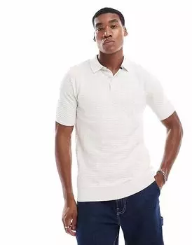 Рубашка поло с короткими рукавами из хлопковой смеси Threadbare цвета экрю с фактурным трикотажем