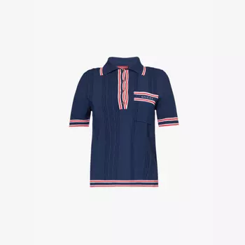 Рубашка-Поло с короткими рукавами из тканой смеси с фирменной вышивкой Gucci, синий