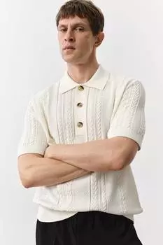 Рубашка-Поло с косичной вязкой, стандартного кроя H&M, бежевый