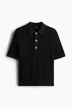 Рубашка-Поло с косичным узором, стандартный крой H&M, черный