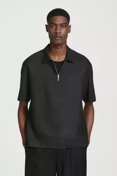 Рубашка поло с льняной панелью COS, черный