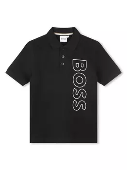 Рубашка поло с логотипом BOSS Kidswear, черный