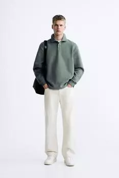 Рубашка поло с матовой отделкой ZARA, серо-голубой