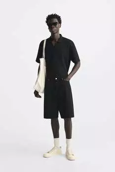 Рубашка поло с отделкой мерсеризатор ZARA, черный