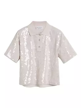 Рубашка поло с пайетками Brunello Cucinelli Kids, розовый