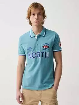 Рубашка-Поло с полосатой окантовкой и вышивкой логотипа Canada Trail, цвет turquoise blue