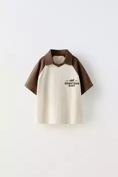 Рубашка-поло с принтом лошадей ZARA, цвет chocolate
