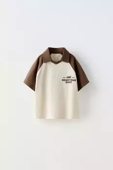 Рубашка-поло с принтом лошадей ZARA, цвет chocolate