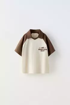 Рубашка-поло с принтом лошадей ZARA, цвет chocolate