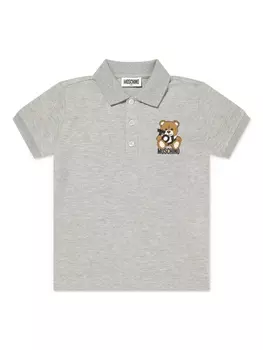 Рубашка-поло с принтом плюшевого мишки Moschino Kids, серый