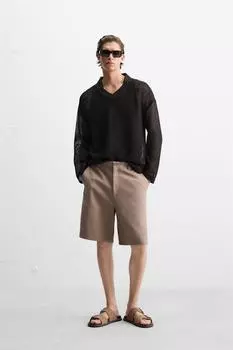 Рубашка поло с сеточной текстурой ZARA, черный