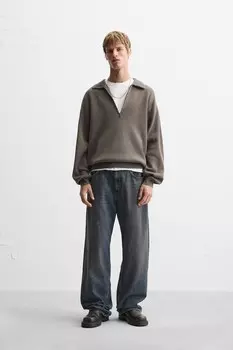 Рубашка-поло с текстурными швами ZARA, серый