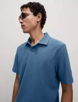 Рубашка поло с текстурой из хлопка Marks & Spencer, цвет Air force blue