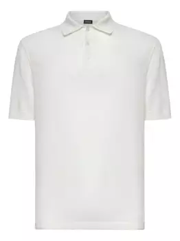 Рубашка-поло с тремя пуговицами в рубчик Zegna, белый