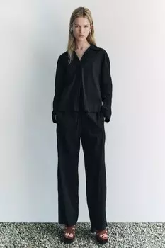 Рубашка поло с воротником ZARA, черный