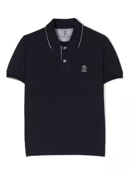 Рубашка поло с вышитым логотипом Brunello Cucinelli Kids, синий