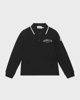 Рубашка-поло с вышитым логотипом для мальчика Moncler, цвет Black