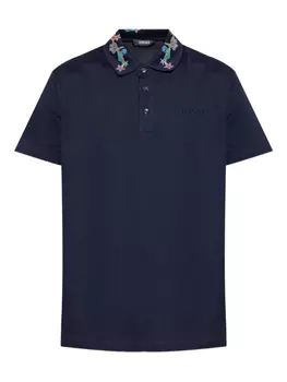 Рубашка поло с вышитым логотипом Versace, синий