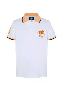Рубашка-поло с вышивкой логотипа и контрастными акцентами POLO SYLT, цвет 11-0601 Bright White
