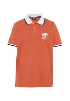 Рубашка-поло с вышивкой логотипа и контрастными акцентами POLO SYLT, цвет 17-1456 Tigerlily