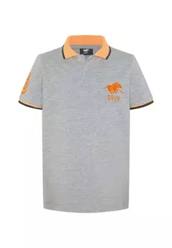 Рубашка-поло с вышивкой логотипа и контрастными акцентами POLO SYLT, цвет 17-4402m Neutral Gray Melange