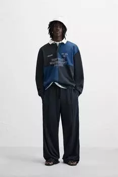 Рубашка поло с вышивкой в цветном блоке ZARA, черный