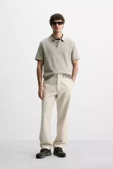 Рубашка-поло с застежкой на четверть молнии ZARA, кэмел