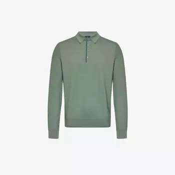 Рубашка-поло шерстяной вязки с полосатой отделкой и планкой на пуговицах Ps By Paul Smith, зеленый