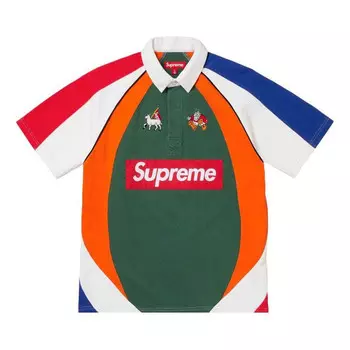 Рубашка поло short sleeve rugby 'green orange multicolor' Supreme, зеленый