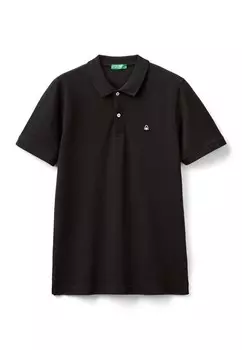Рубашка поло SLIM FIT SHORT SLEEVE WITH LOGO PATCH ON LEFT BREAST United Colors of Benetton, черный