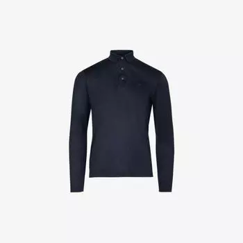 Рубашка-поло стандартного кроя из смесовой ткани с тиснением бренда Emporio Armani, темно-синий