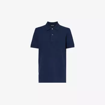 Рубашка-поло стандартного кроя с прямым подолом из хлопкового пике Tom Ford, черный