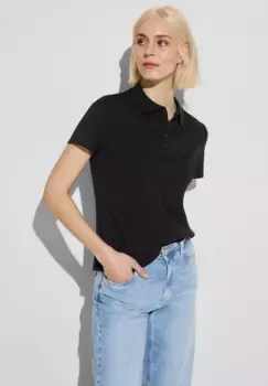 Рубашка-поло STREET ONE из хлопка с стрейчем, черный