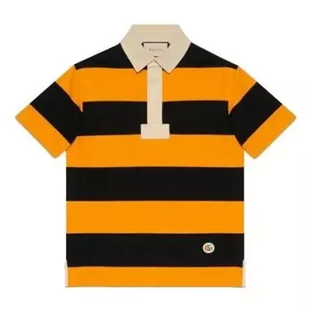 Рубашка поло striped cotton polo with patch 'yellow black' Gucci, желтый
