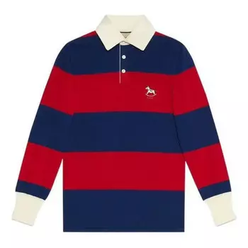 Рубашка поло striped wool polo 'blue red' Gucci, синий